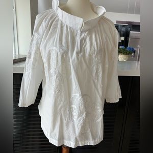 Gretchen Scott, White embroidered cotton blouse size medium